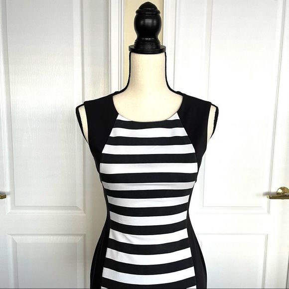 Banana Republic Black and White Striped Sheath Dress Size 00P - Picture 2 of 14